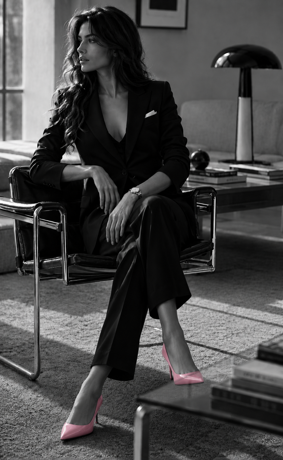 Interruption with bold shoes under a neutral wardrobe
